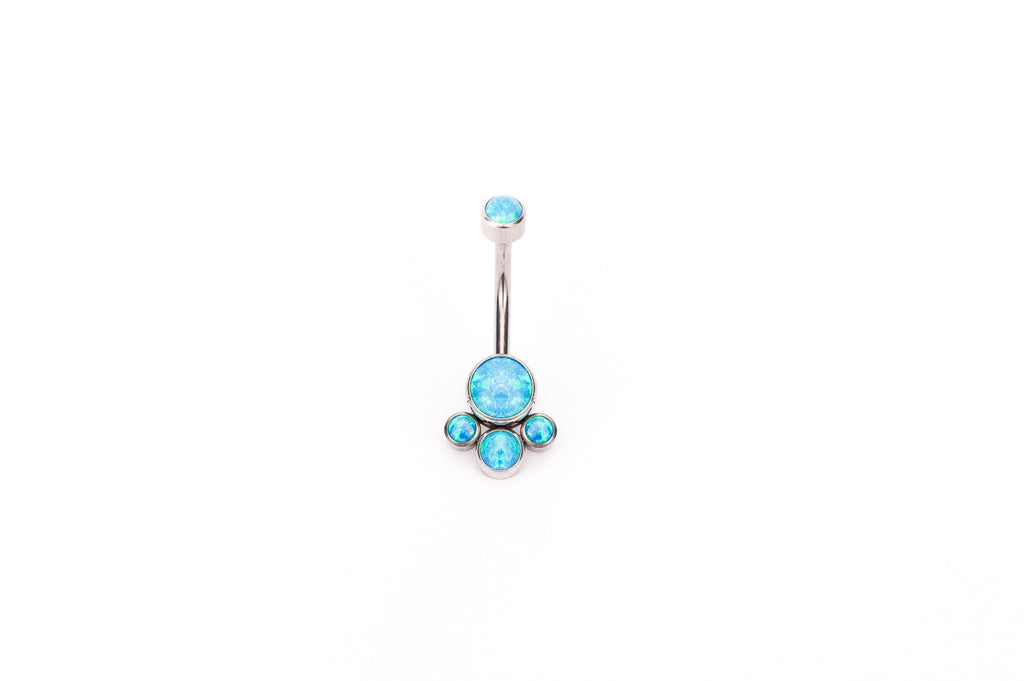 Blue Opal Paw Titanium Navel Cluster Barbell