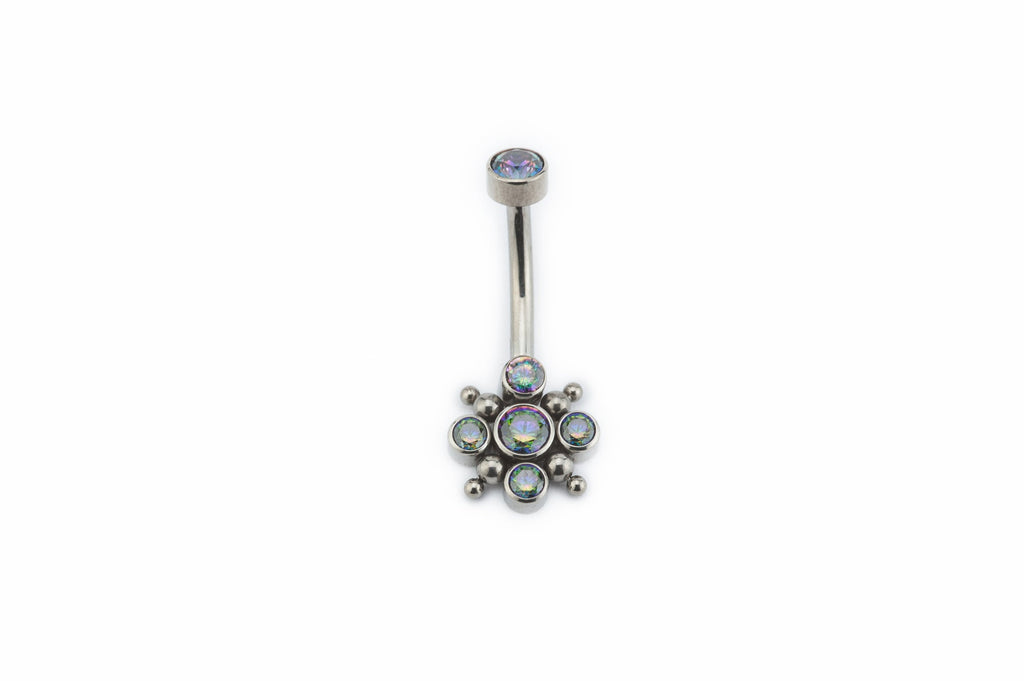 Vermilion Dahlia Titanium Navel Cluster Barbell