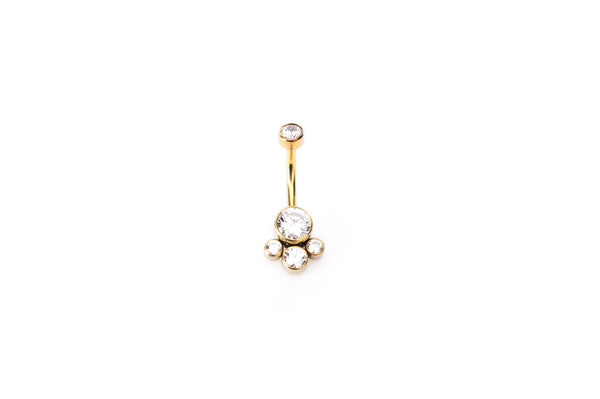 White Crystal Paw Titanium Navel Cluster Barbell